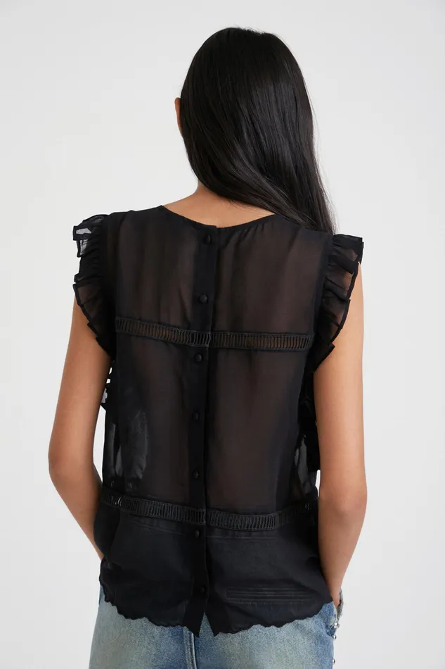 Desigual Johnson Hartig Sheer Blouse Women Tops and Shirts