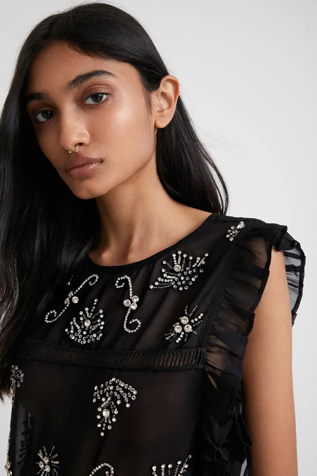 Desigual Johnson Hartig Sheer Blouse Women Tops and Shirts