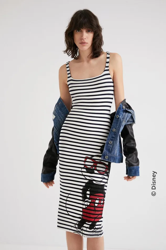 Desigual Mickey Mouse Stripe Dress Women Dresses