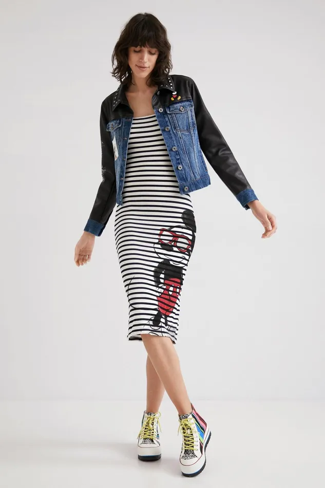 Desigual Mickey Mouse Stripe Dress Women Dresses
