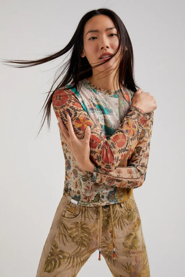 Desigual Print Patchwork Tshirt Women Tshirts