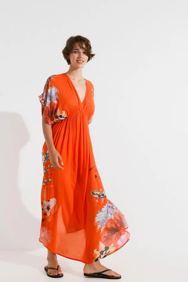 Desigual Sustainable Coral Maxi Dress Women Swimwear