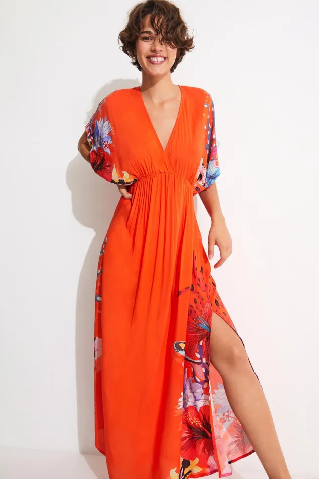 Desigual Sustainable Coral Maxi Dress Women Swimwear