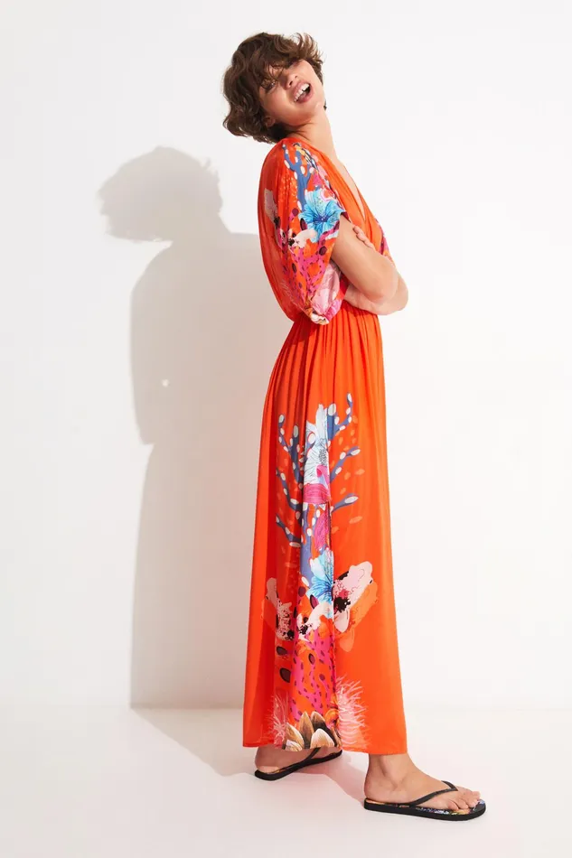 Desigual Sustainable Coral Maxi Dress Women Swimwear