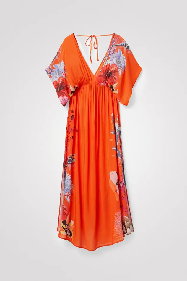 Desigual Sustainable Coral Maxi Dress Women Swimwear