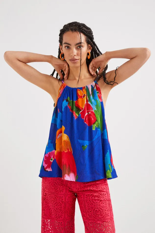 Desigual Tropical Halter Blouse Women Tops and Shirts