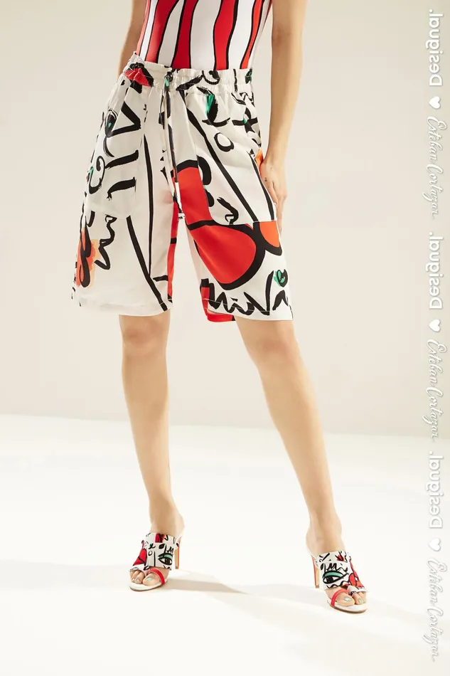 Desigual Unisex Bermudas With Drawstring And El Beso Print MensWomen Jeans and Pants