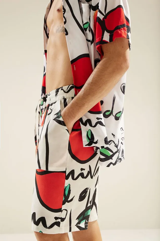 Desigual Unisex Bermudas With Drawstring And El Beso Print MensWomen Jeans and Pants