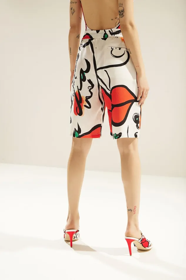 Desigual Unisex Bermudas With Drawstring And El Beso Print MensWomen Jeans and Pants