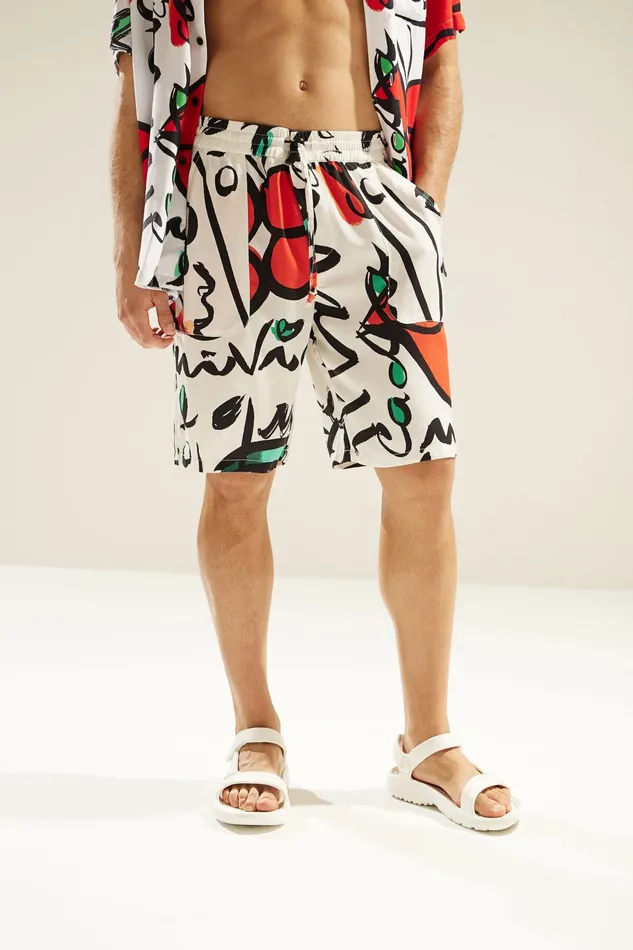 Desigual Unisex Bermudas With Drawstring And El Beso Print MensWomen Jeans and Pants