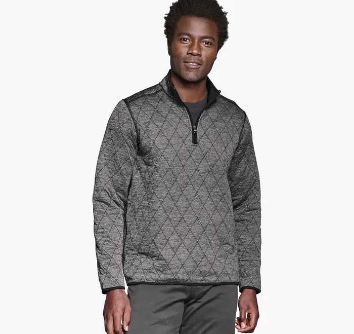Diamond Quilt QuarterZip Charcoal Heather Sweaters and Knits Johnston and Murphy Men