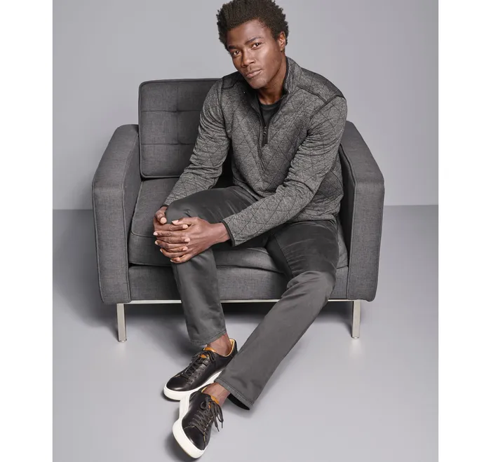 Diamond Quilt QuarterZip Charcoal Heather Sweaters and Knits Johnston and Murphy Men
