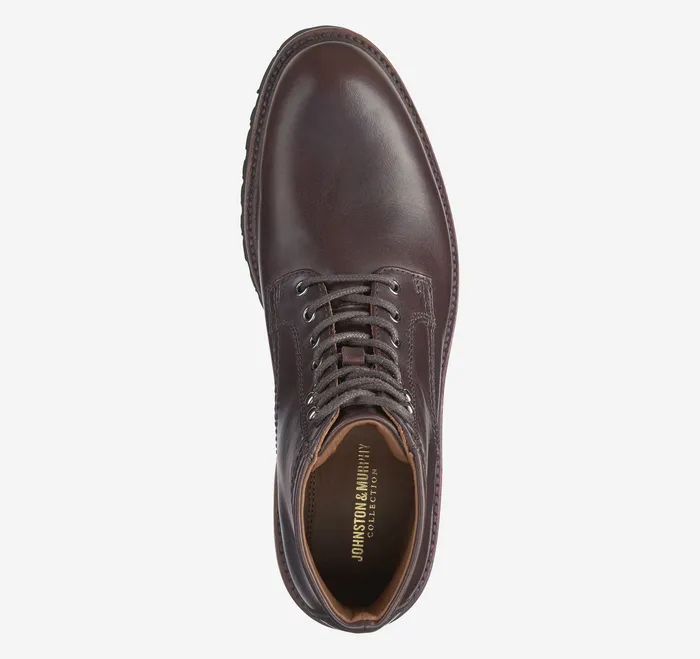 Dress Shoes Men Johnston and Murphy Dudley Lug Plain Toe Boot Dark Brown Full Grain
