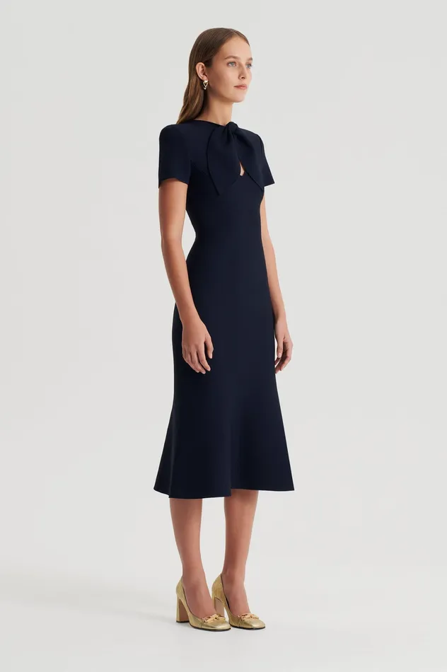 Dresses CREPE KNIT CRAVAT DRESS NAVY Scanlan Theodore Women Dresses CREPE KNIT CRAVAT DRESS NAVY Scanlan Theodore Women