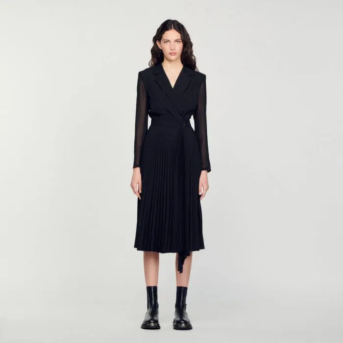 Dresses Women SANDRO Dualmaterial Longsleeved Dress Black