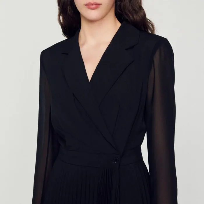 Dresses Women SANDRO Dualmaterial Longsleeved Dress Black