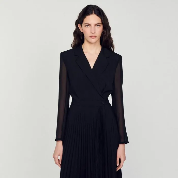 Dresses Women SANDRO Dualmaterial Longsleeved Dress Black