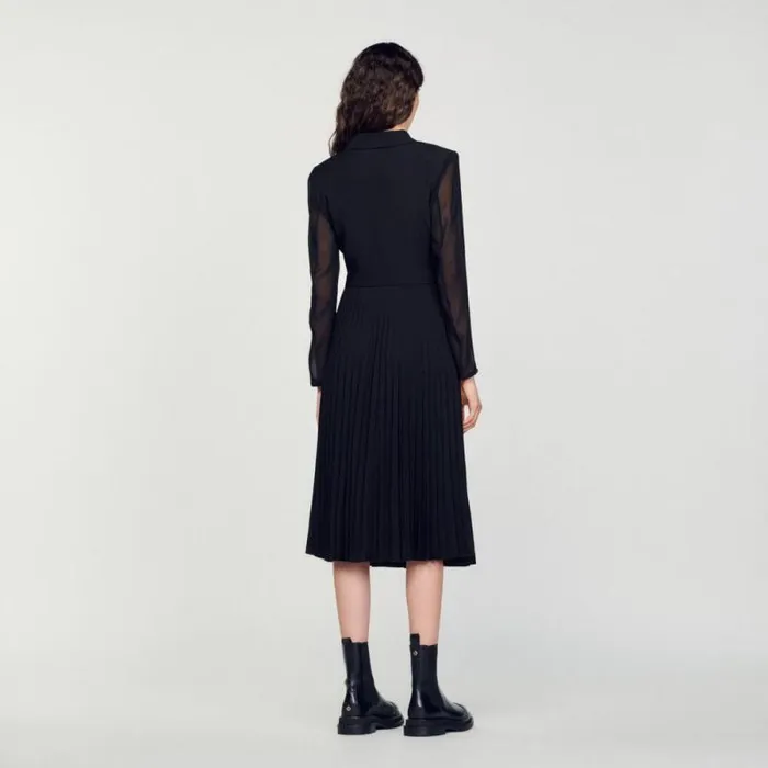 Dresses Women SANDRO Dualmaterial Longsleeved Dress Black