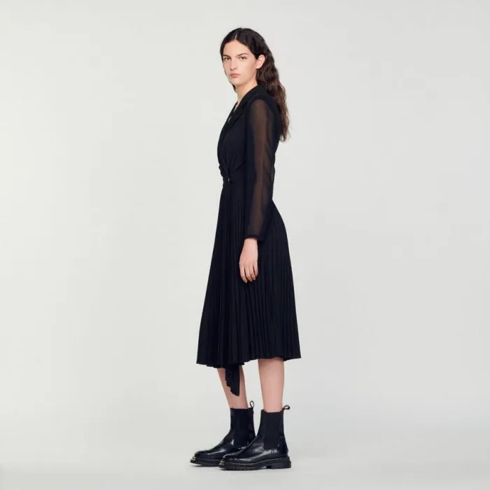 Dresses Women SANDRO Dualmaterial Longsleeved Dress Black