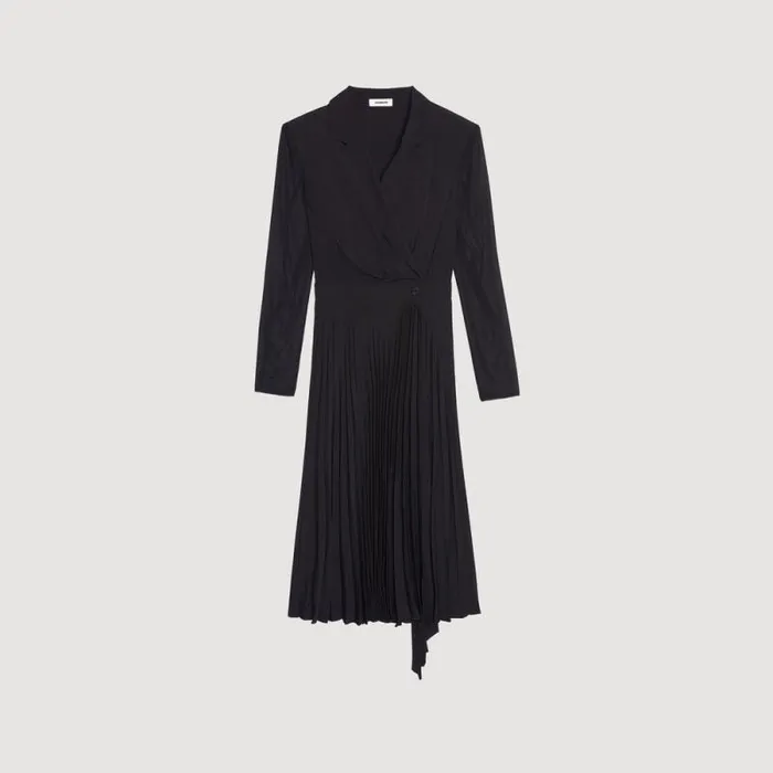 Dresses Women SANDRO Dualmaterial Longsleeved Dress Black