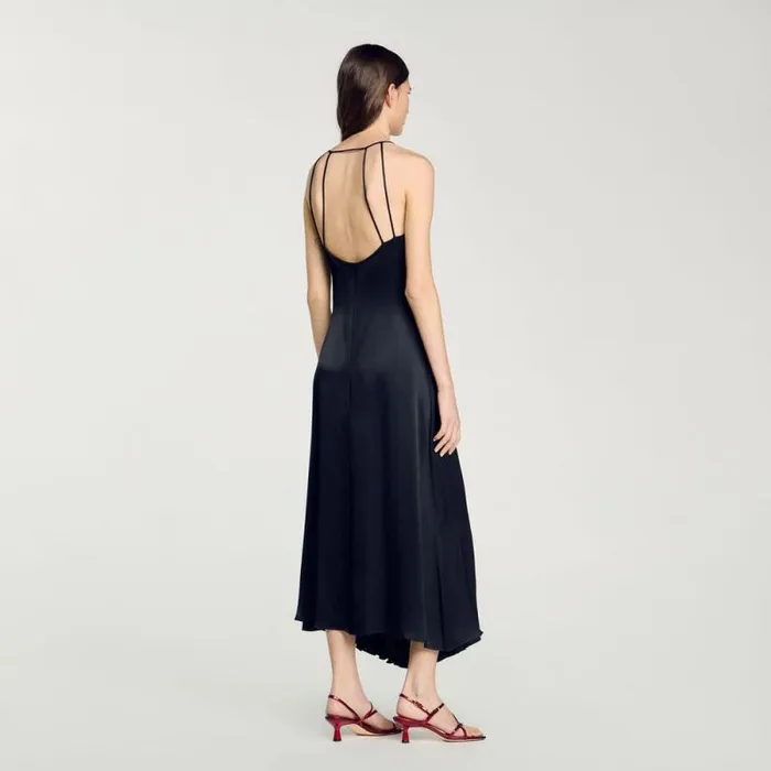 Dresses Women SANDRO Long Satineffect Dress Navy Blue