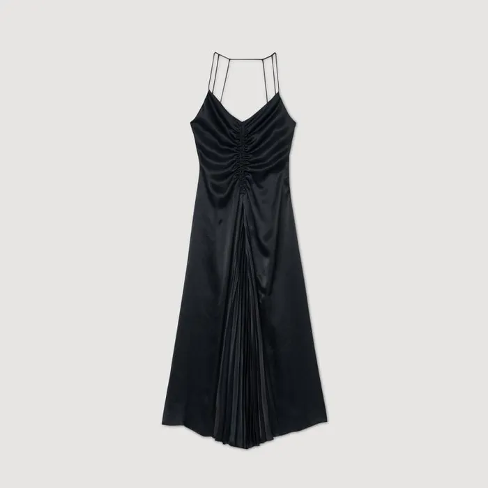 Dresses Women SANDRO Long Satineffect Dress Navy Blue