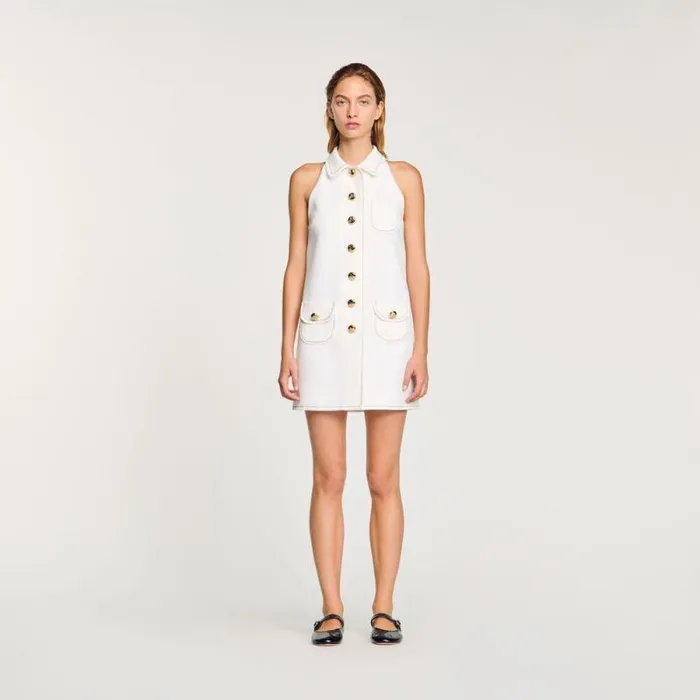 Dresses Women SANDRO Peter Pan Collar Short Dress Ecru