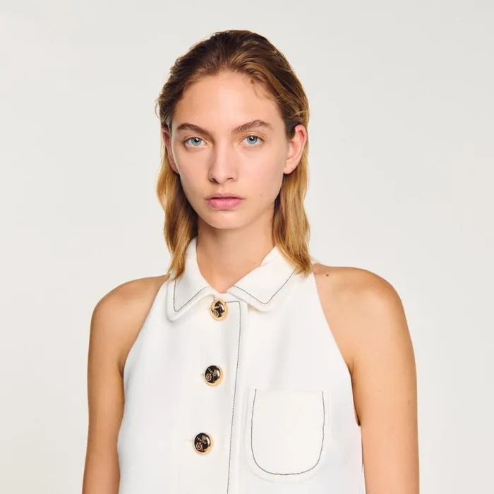 Dresses Women SANDRO Peter Pan Collar Short Dress Ecru