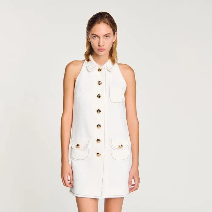 Dresses Women SANDRO Peter Pan Collar Short Dress Ecru