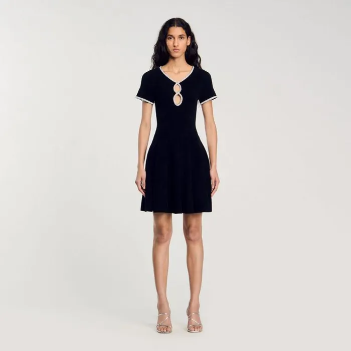 Dresses Women SANDRO Rhinestone Velvet Dress Black