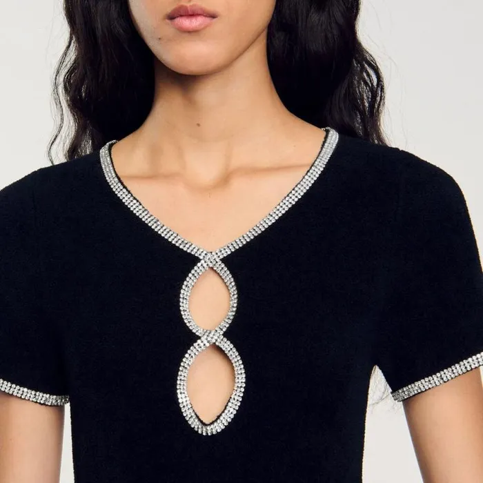 Dresses Women SANDRO Rhinestone Velvet Dress Black
