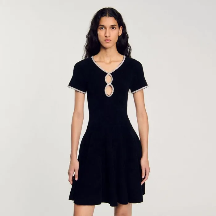 Dresses Women SANDRO Rhinestone Velvet Dress Black