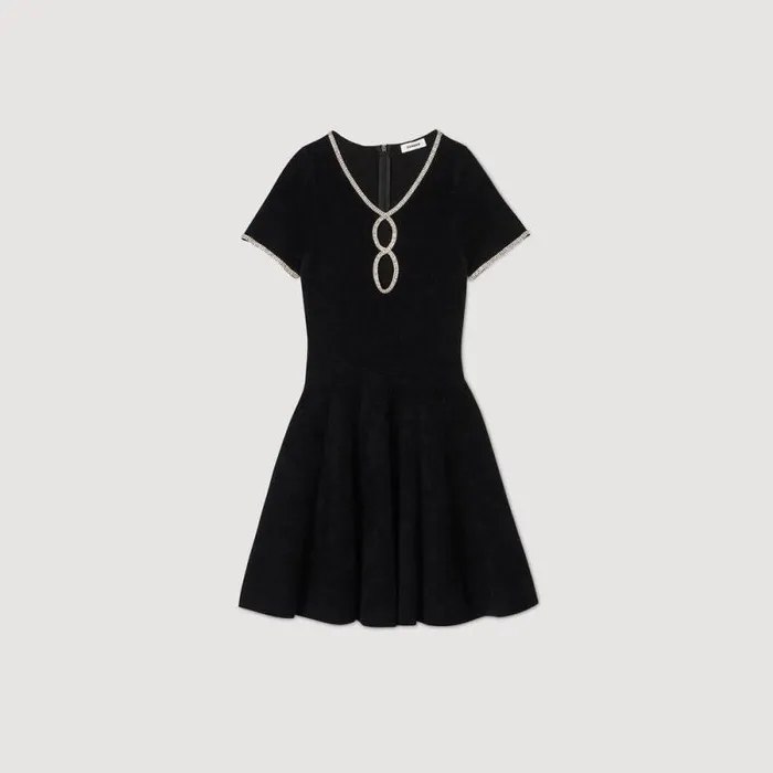 Dresses Women SANDRO Rhinestone Velvet Dress Black
