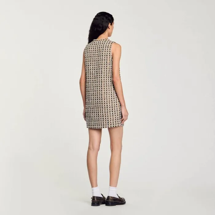 Dresses Women SANDRO Short Tweed Dress Camel Deep Blu