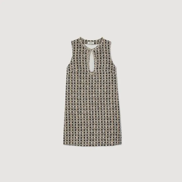 Dresses Women SANDRO Short Tweed Dress Camel Deep Blu