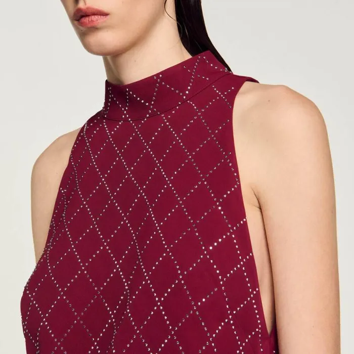 Dresses Women SANDRO Studded Diamond Short Dress Burgundy