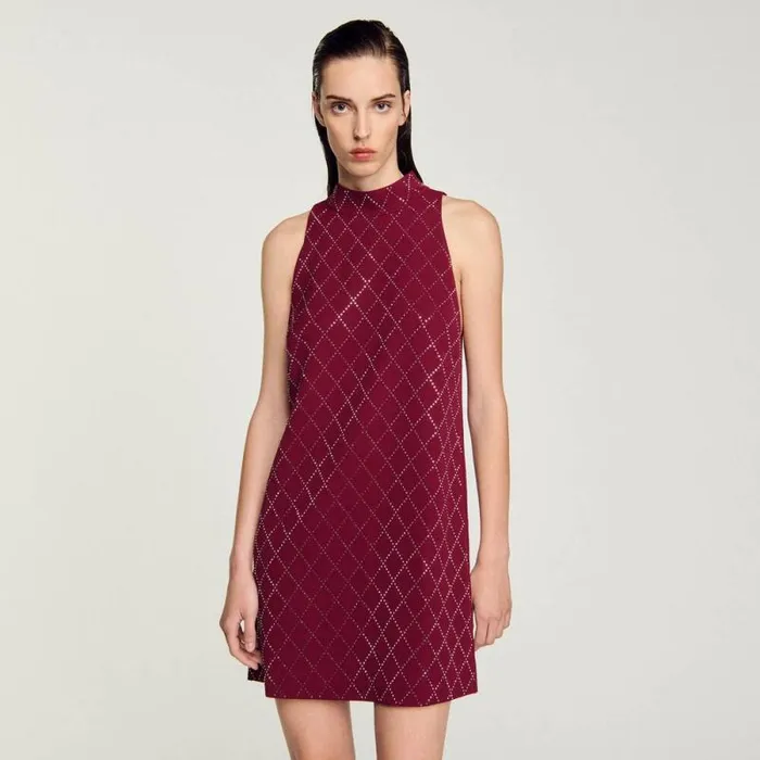 Dresses Women SANDRO Studded Diamond Short Dress Burgundy