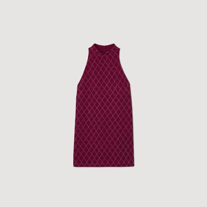 Dresses Women SANDRO Studded Diamond Short Dress Burgundy