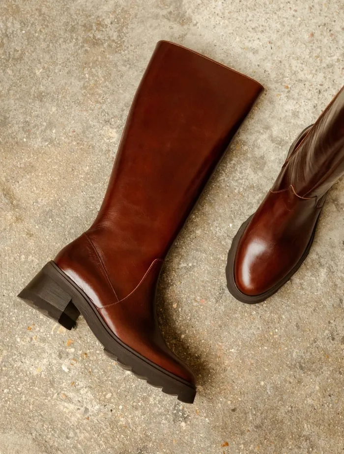 Enora Turkish Coffee Women Bobbies Knee High Boots