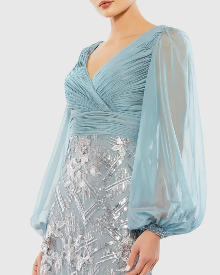 Evening Gowns Illusion Puff Sleeve Pleated Bodice Embellished Gown Slate Blue 8211 Mac Duggal Women Evening Gowns Illusion Puff Sleeve Pleated Bodice Embellished Gown Slate Blue 8211 Mac Duggal Women