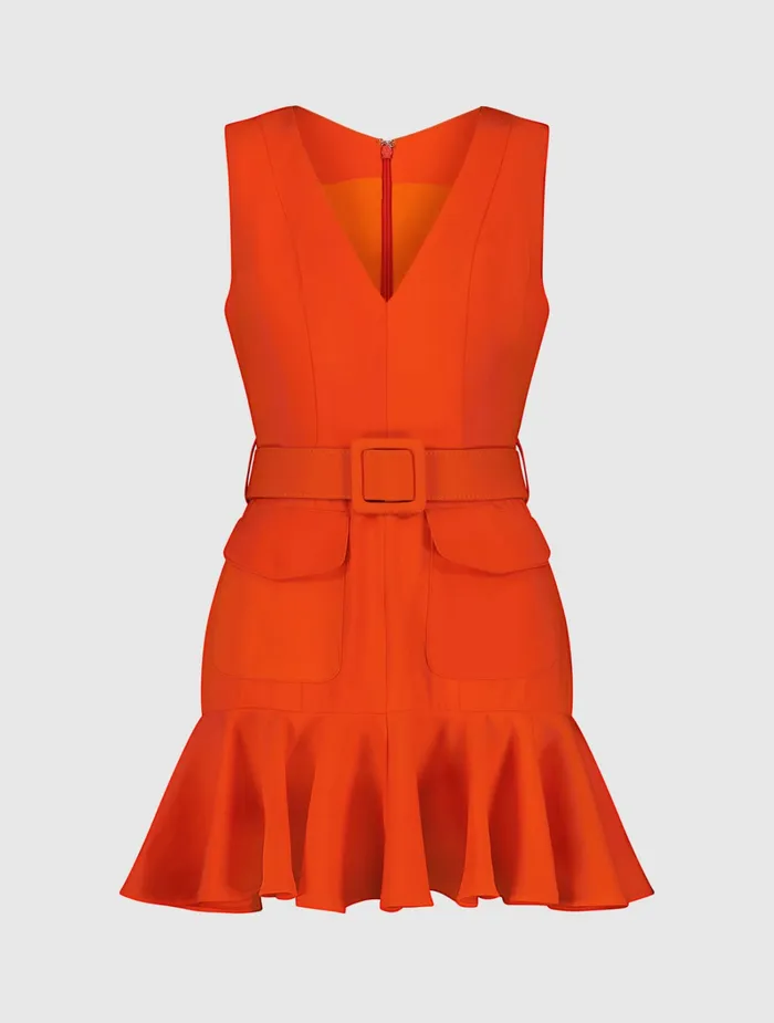 Every Day Dresses Mac Duggal Women Sleeveless Crepe Mini Dress With Belt And Front Pockets Sunset