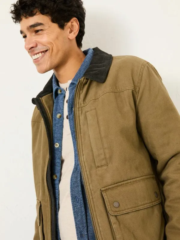 Fat Face Coats and Jackets Men Khaki Green Canvas Jacket