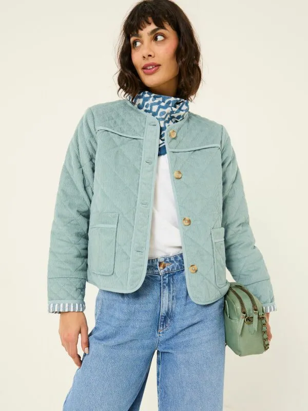 Fat Face Coats and Jackets Women Maeve Light Blue Cord Quilted Jacket