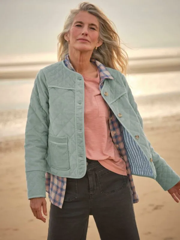 Fat Face Coats and Jackets Women Maeve Light Blue Cord Quilted Jacket