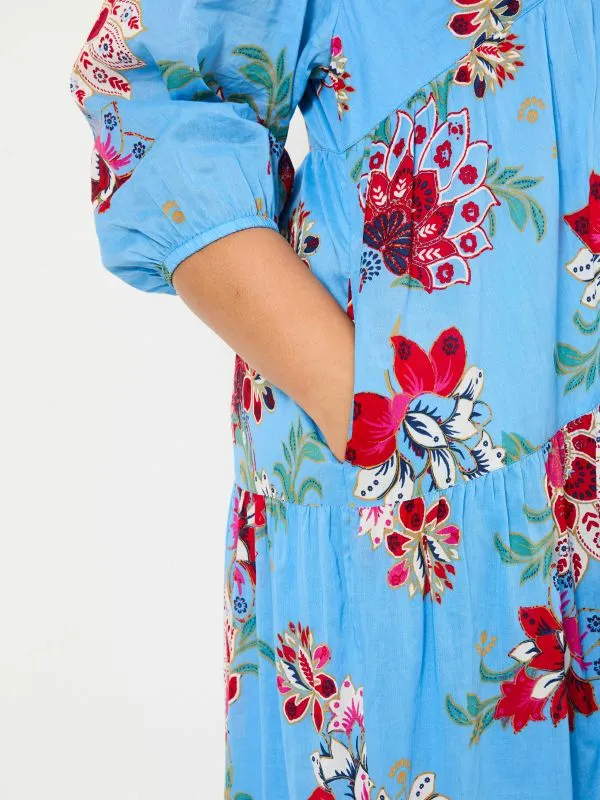 Fat Face Dresses Women Bright Blue 100 Cotton Frankie Maxi Dress