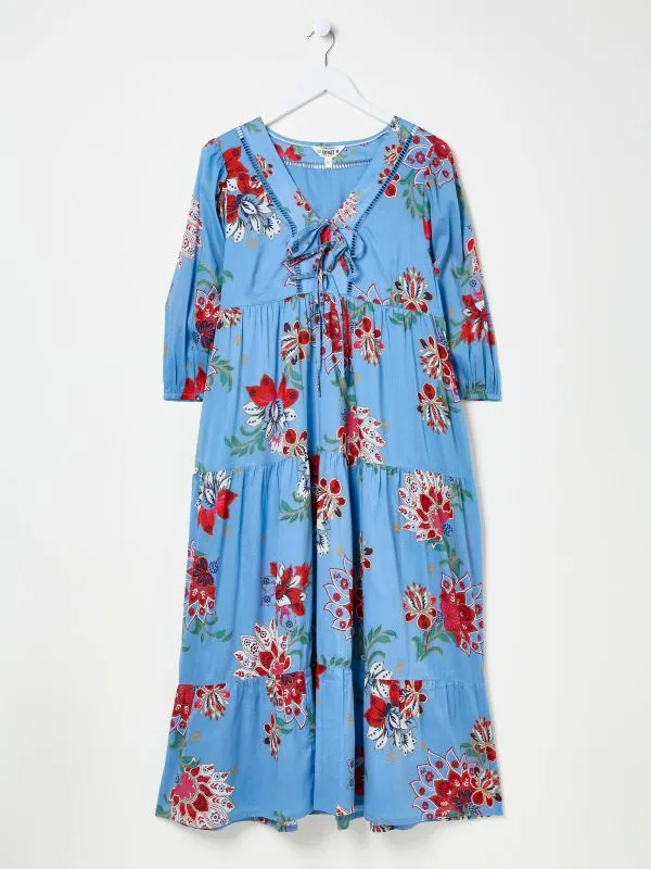 Fat Face Dresses Women Bright Blue 100 Cotton Frankie Maxi Dress