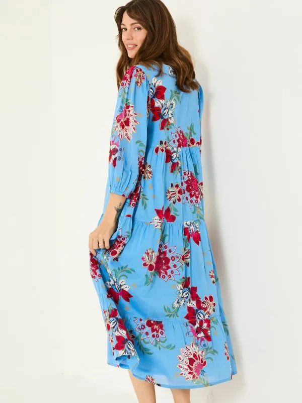 Fat Face Dresses Women Bright Blue 100 Cotton Frankie Maxi Dress