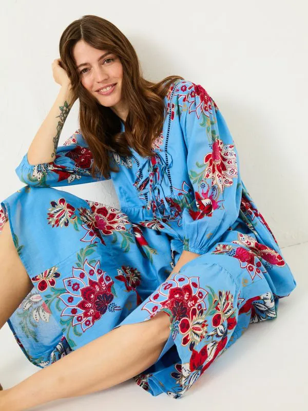 Fat Face Dresses Women Bright Blue 100 Cotton Frankie Maxi Dress