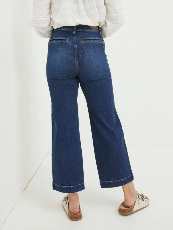 Fat Face Jeans Women Keswick Blue Wide Leg Crop Jeans