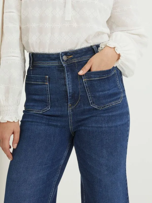Fat Face Jeans Women Keswick Blue Wide Leg Crop Jeans